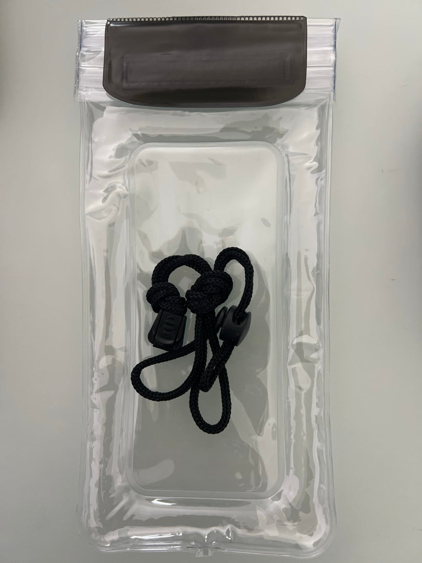 Bolsa contra agua de tres cierres flotante para celular, color Transparente Negro — foto real del producto — foto real del pr