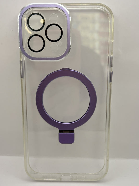 Funda iPhone 12 Pro Max Holder Magsafe Transparente Morado | QRUZH