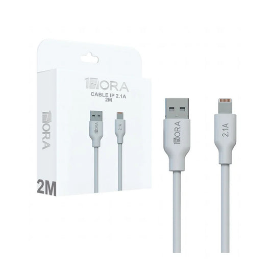 Cable 1Hora USB-A a Lightning de 2 metros en color blanco con su empaque