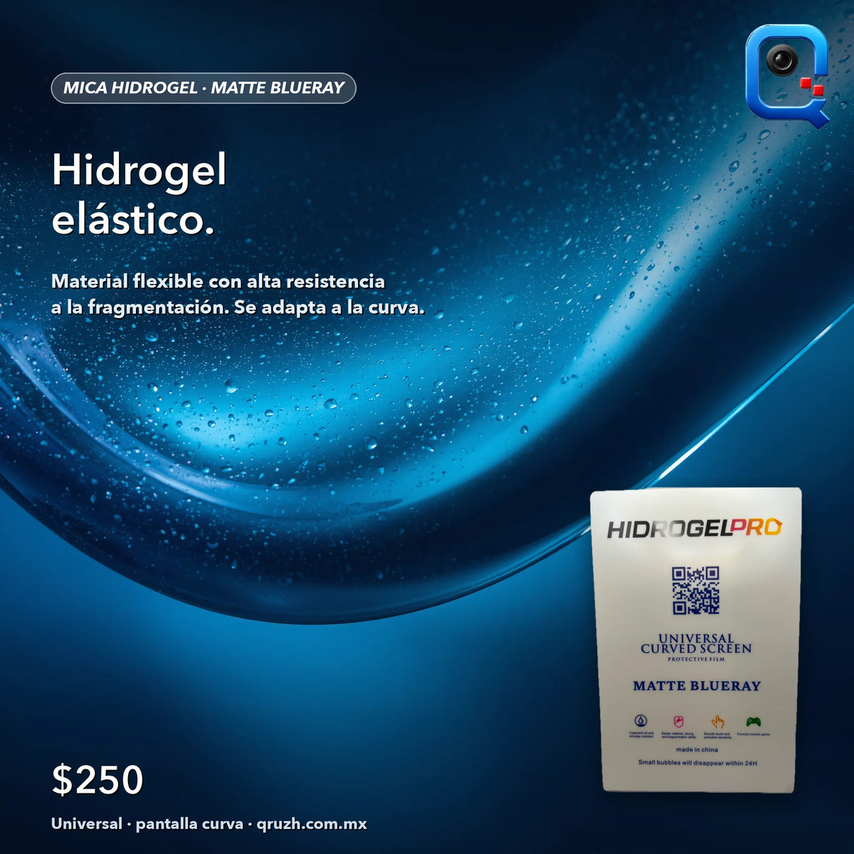 Mica hidrogel matte blueray, material elastico que se adapta a la pantalla curva (recreación digital)