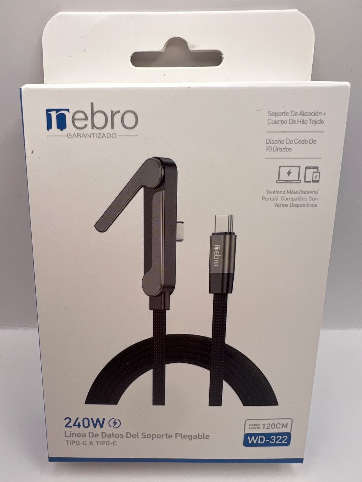 Cable 240W Tipo-C a Tipo-C con soporte | Nebro WD-322 | QRUZH