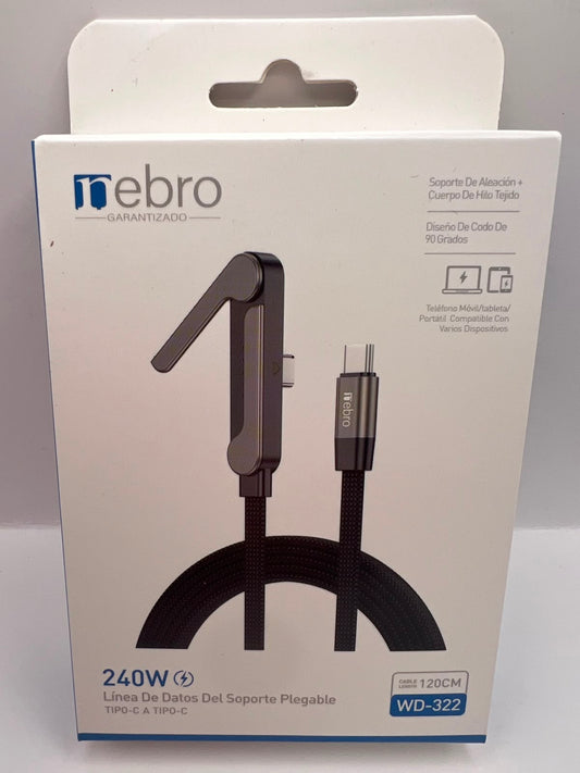 Cable 240W Tipo-C a Tipo-C con soporte | Nebro WD-322 | QRUZH