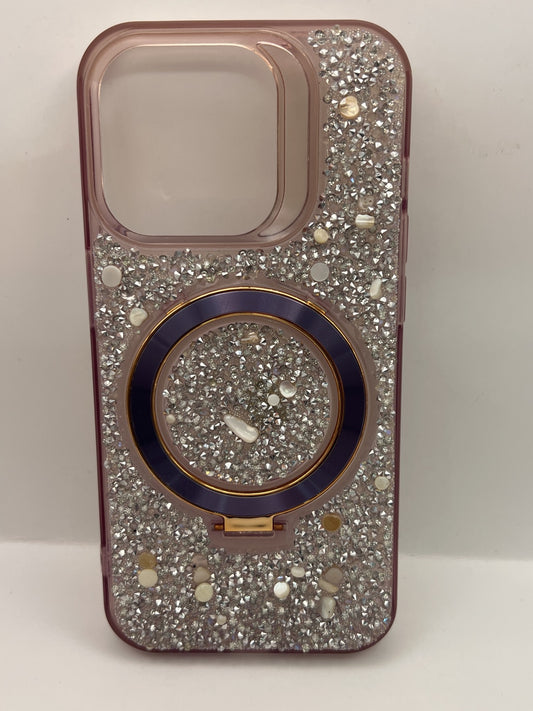 Funda iPhone 15 Pro piedra pedreria magsafe Rosa | QRUZH