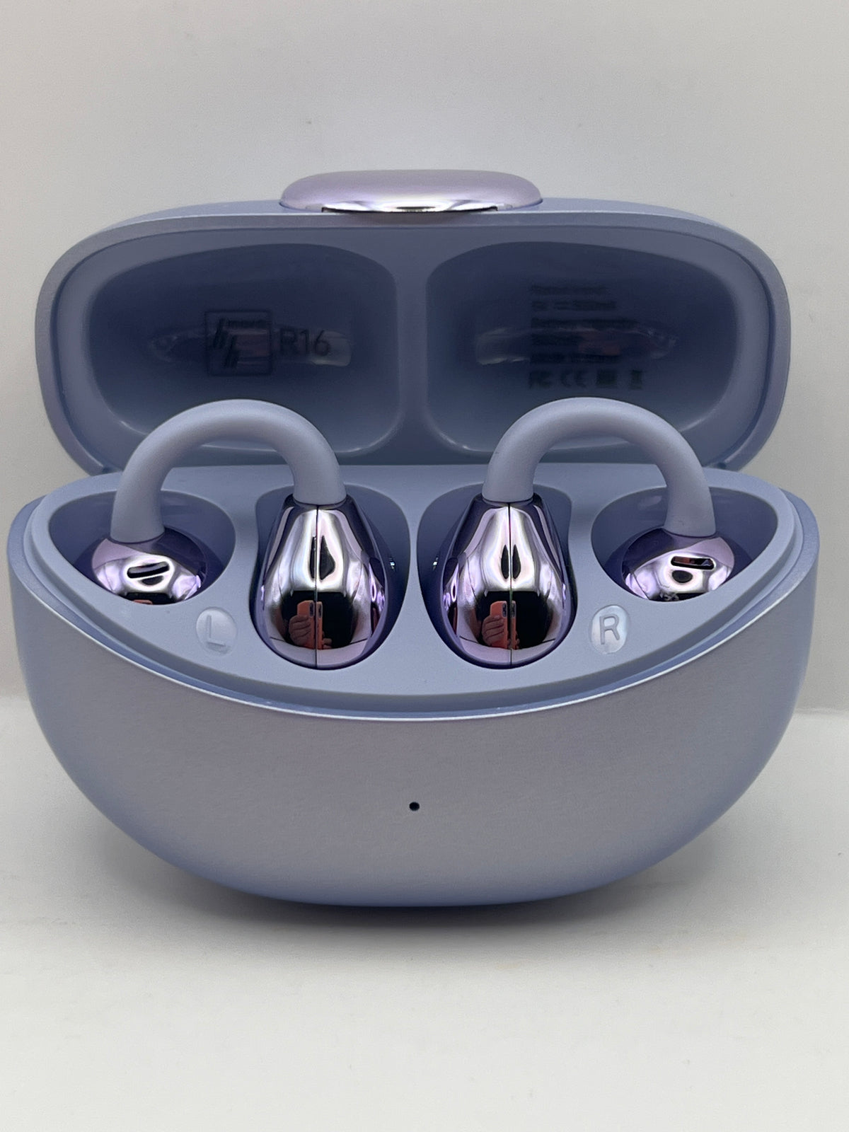 Audifonos inalambricos pinza oreja abierta Bluetooth 6.0 hh more r16 color Morado — foto real del producto