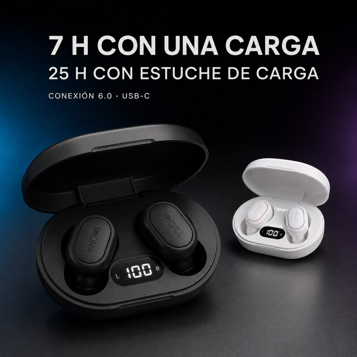 1HORA AUT114 - 7 h por carga y 25 h con estuche - imagen generada con IA (recreación digital)