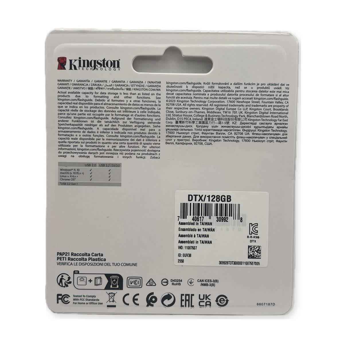 Reverso del empaque memoria USB Kingston DataTraveler Exodia 128GB con compatibilidad