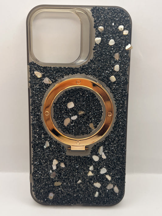 Funda iPhone 13 Pro Max Anillo Pedreria Negro | QRUZH