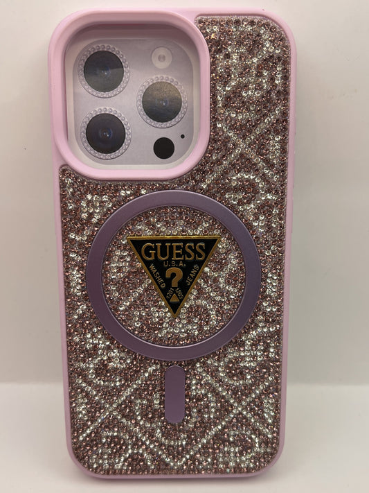 Funda iPhone 15 Pro Guess Pedreria Magsafe Rosa | QRUZH