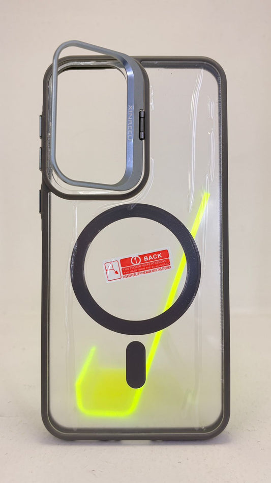 Funda samsung a37 ventana transparente gris